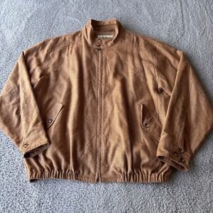 Orvis Bomber Jacket Mens XL Tan Silk Wool Linen Blend Chin Strap Outdoor *RARE*